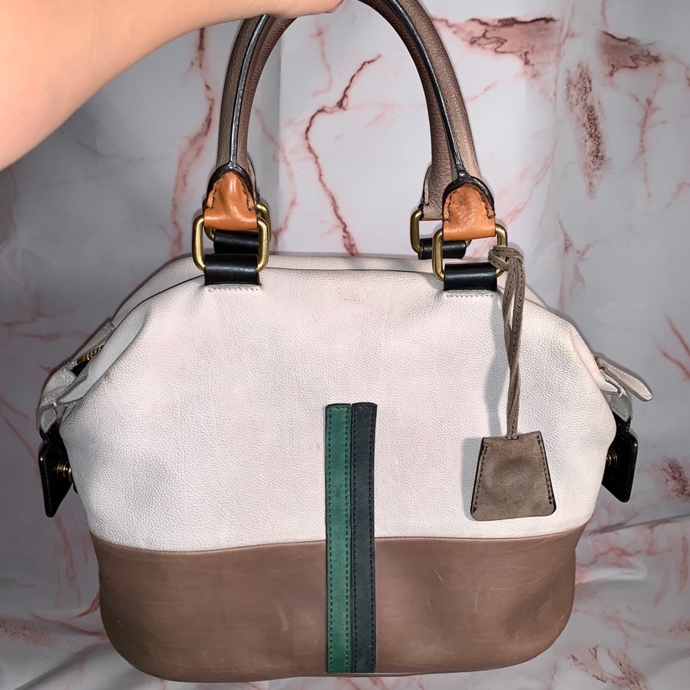 Celine tan brown leather racer stripe handbag